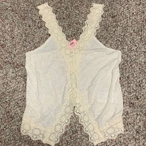 New kimchi blue linen blend lace trimmed tank